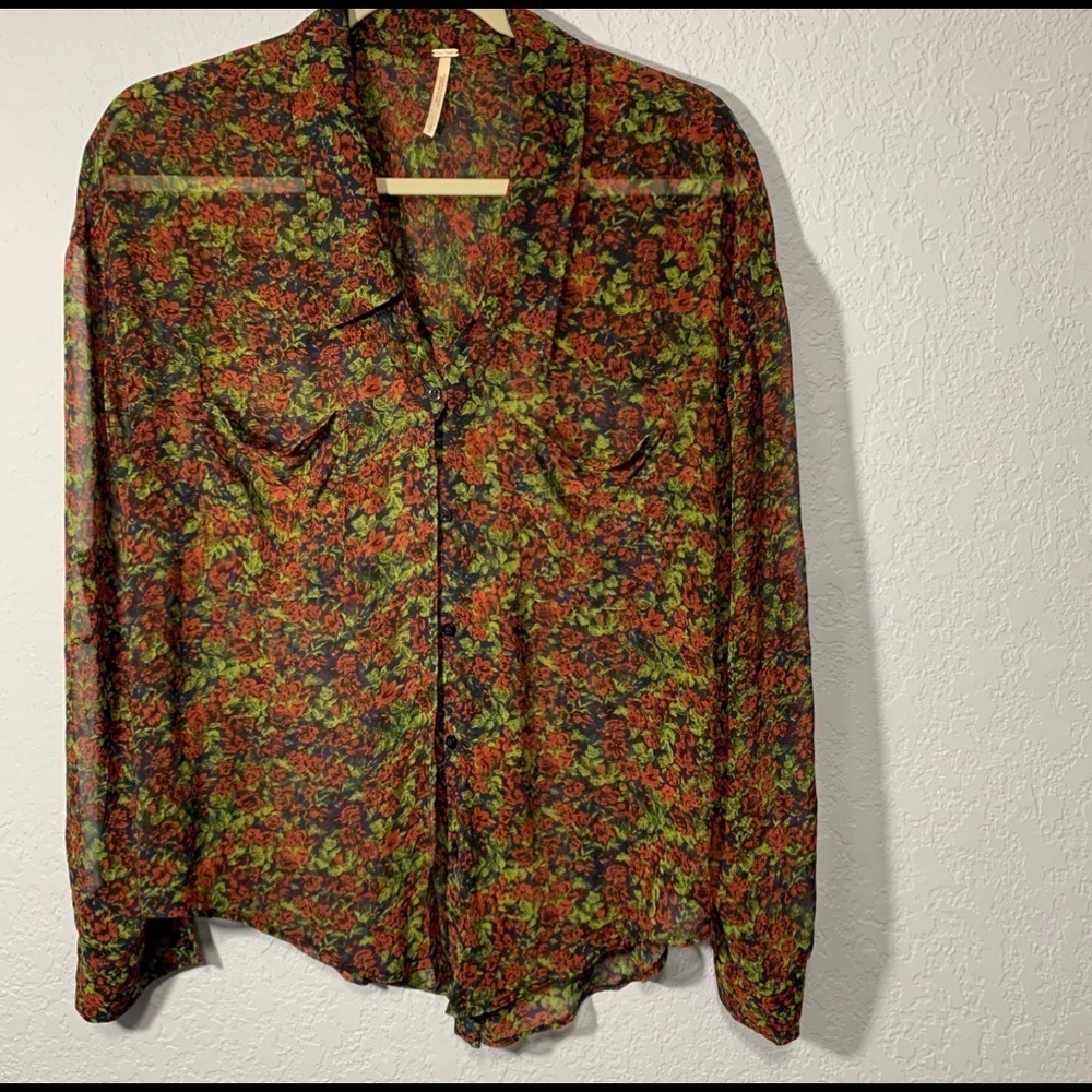 Free People Semi Sheer Long Sleeve Button Up Top